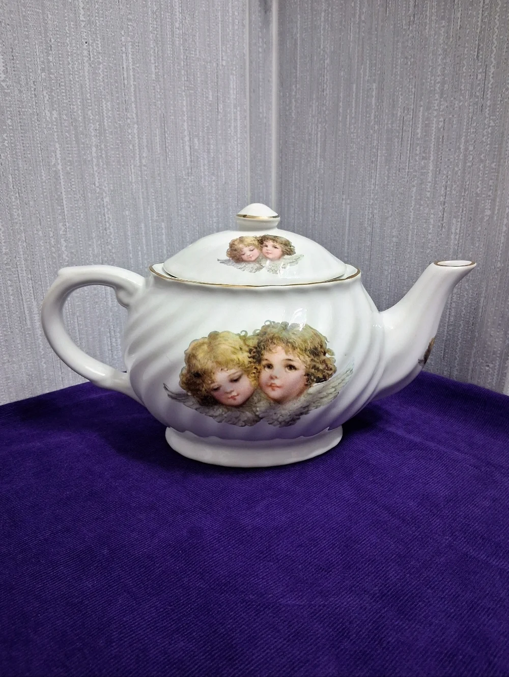 Vintage Staffordshire Cherub Angels English Teapot Fine China Gold Trim